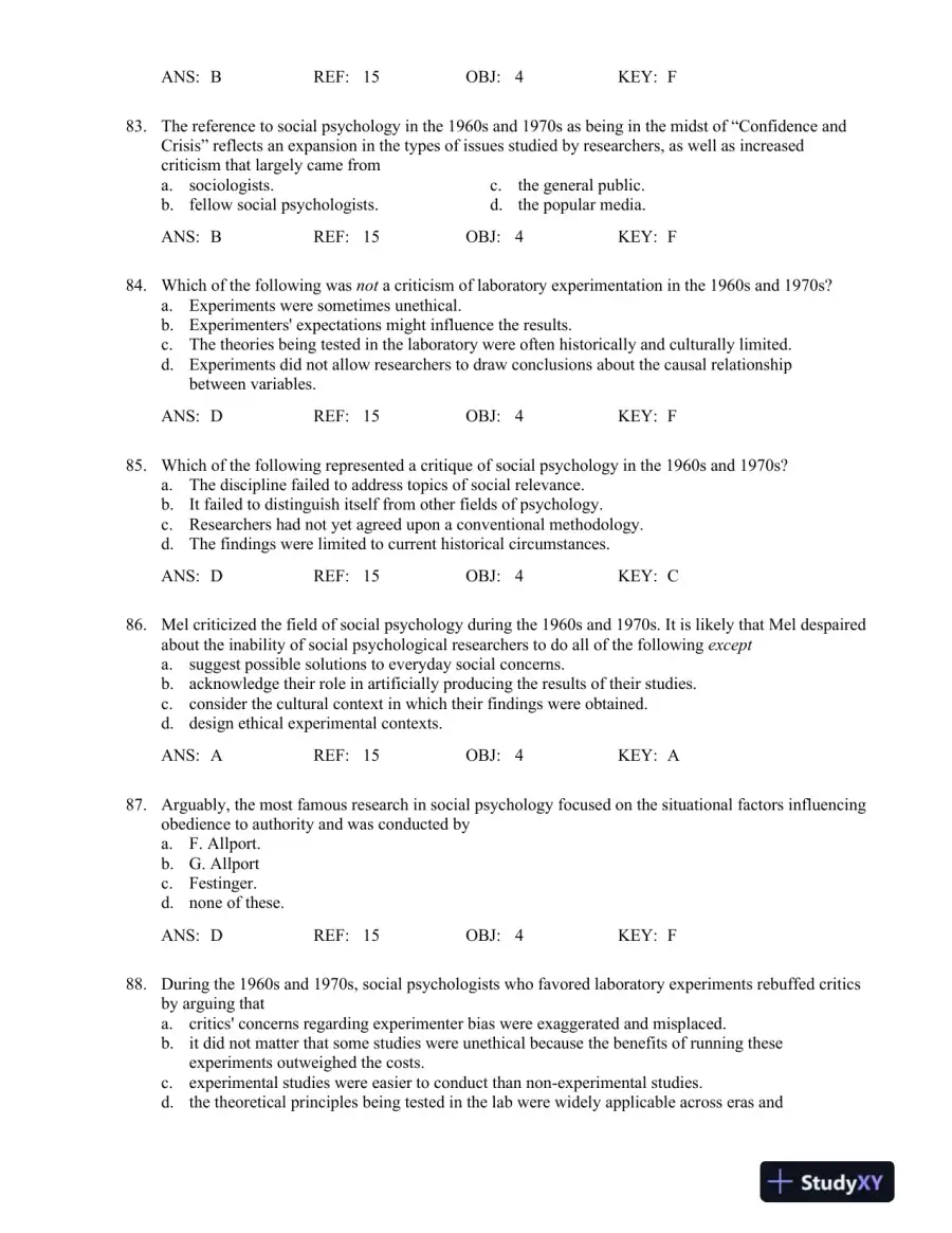 Social Psychology, 8th Edition Test Bank, page 15