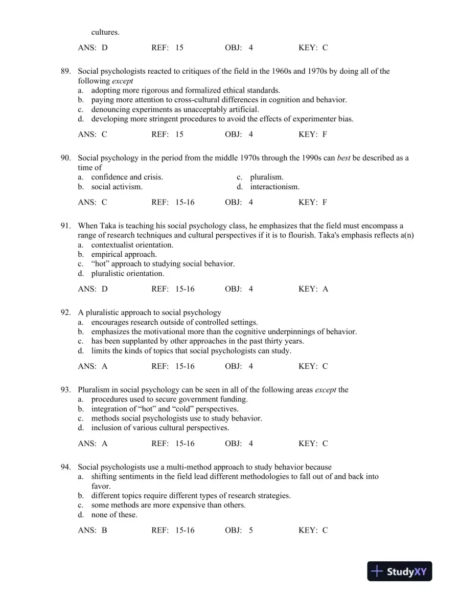 Social Psychology, 8th Edition Test Bank, page 16