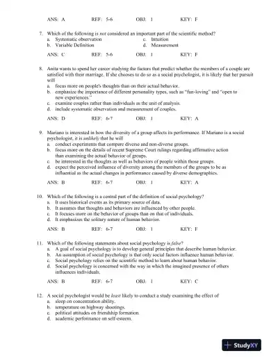 Social Psychology, 8th Edition Test Bank - Page 3 preview image
