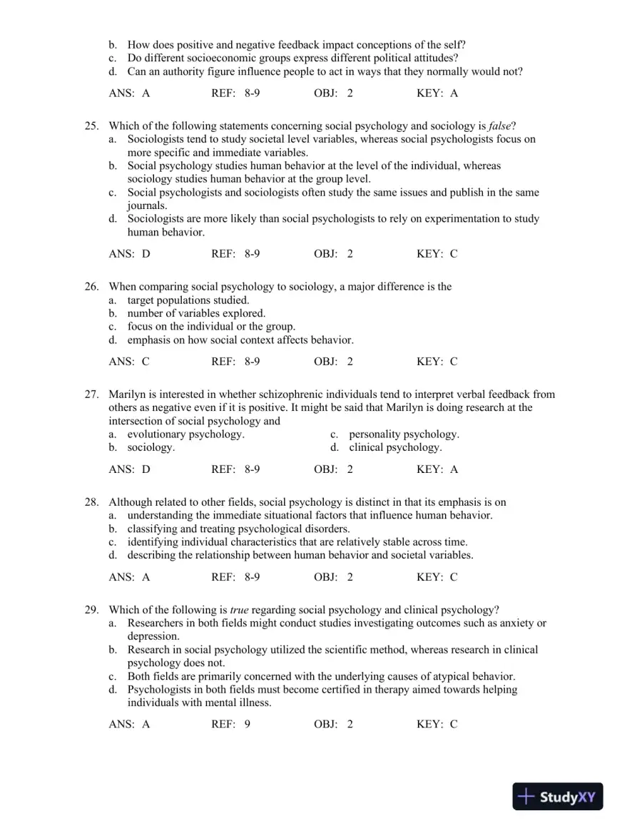 Social Psychology, 8th Edition Test Bank, page 6