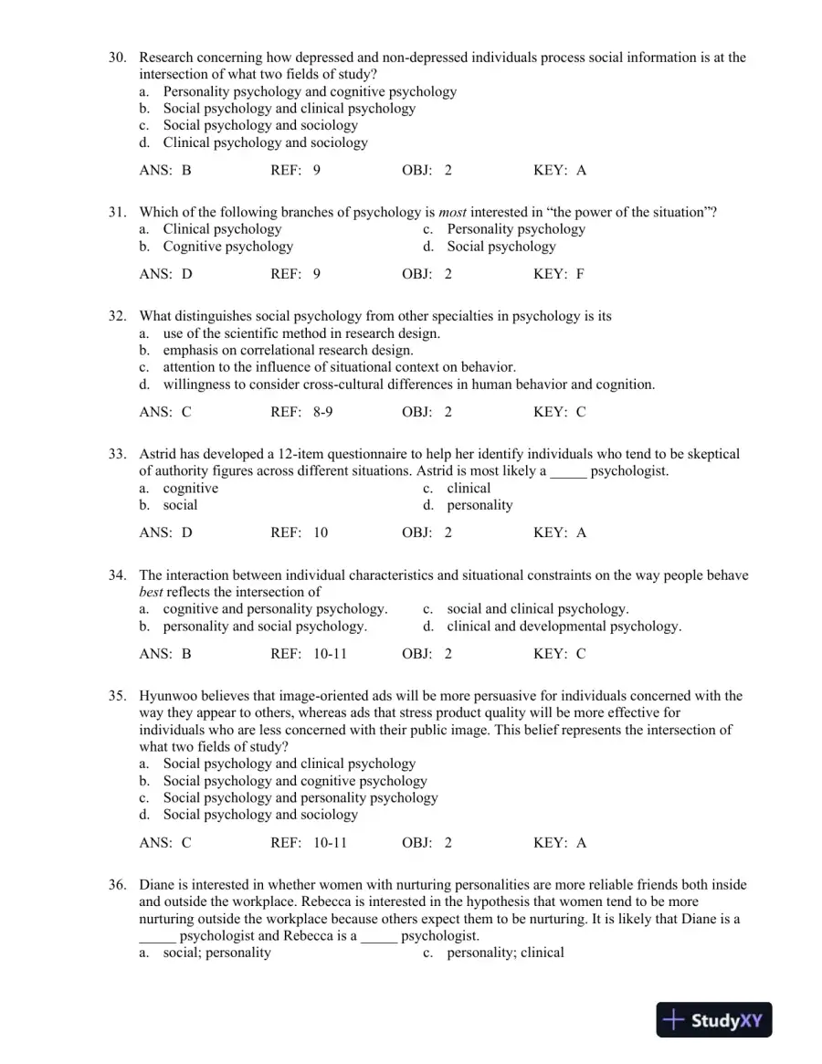 Social Psychology, 8th Edition Test Bank, page 7