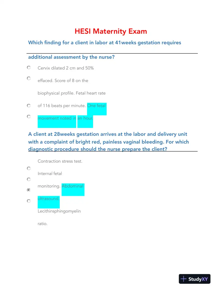 2023 HESI Maternity Practice Exam With Answers (14 Solved Questions), page 3