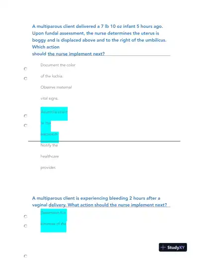 2023 HESI Maternity Practice Exam With Answers (14 Solved Questions) - Page 4 preview image