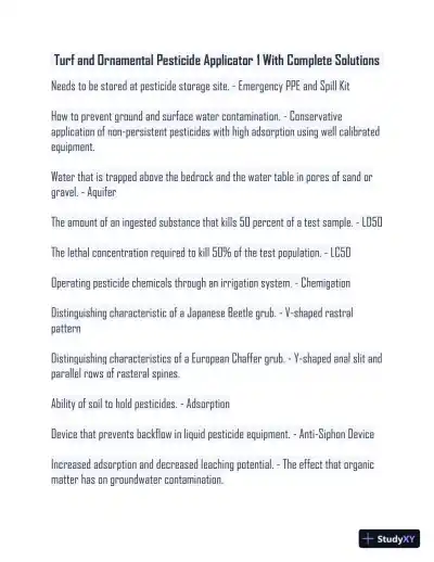 Turf and Ornamental Pesticide Applicator 1 Practice Exam With Answers (97 Solved Questions) - Page 1 preview image