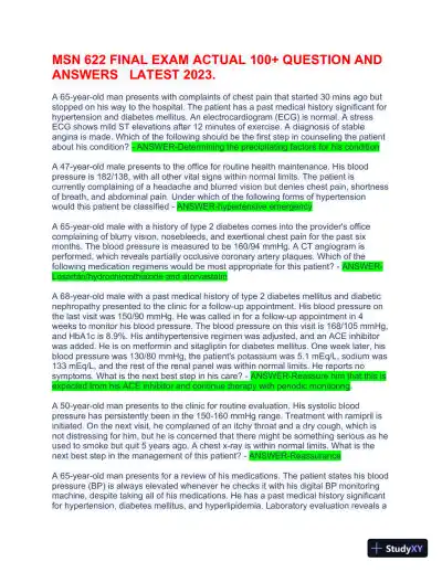 2023 MSN622 Final Exam with Answers (117 Solved Questions) - Page 1 preview image