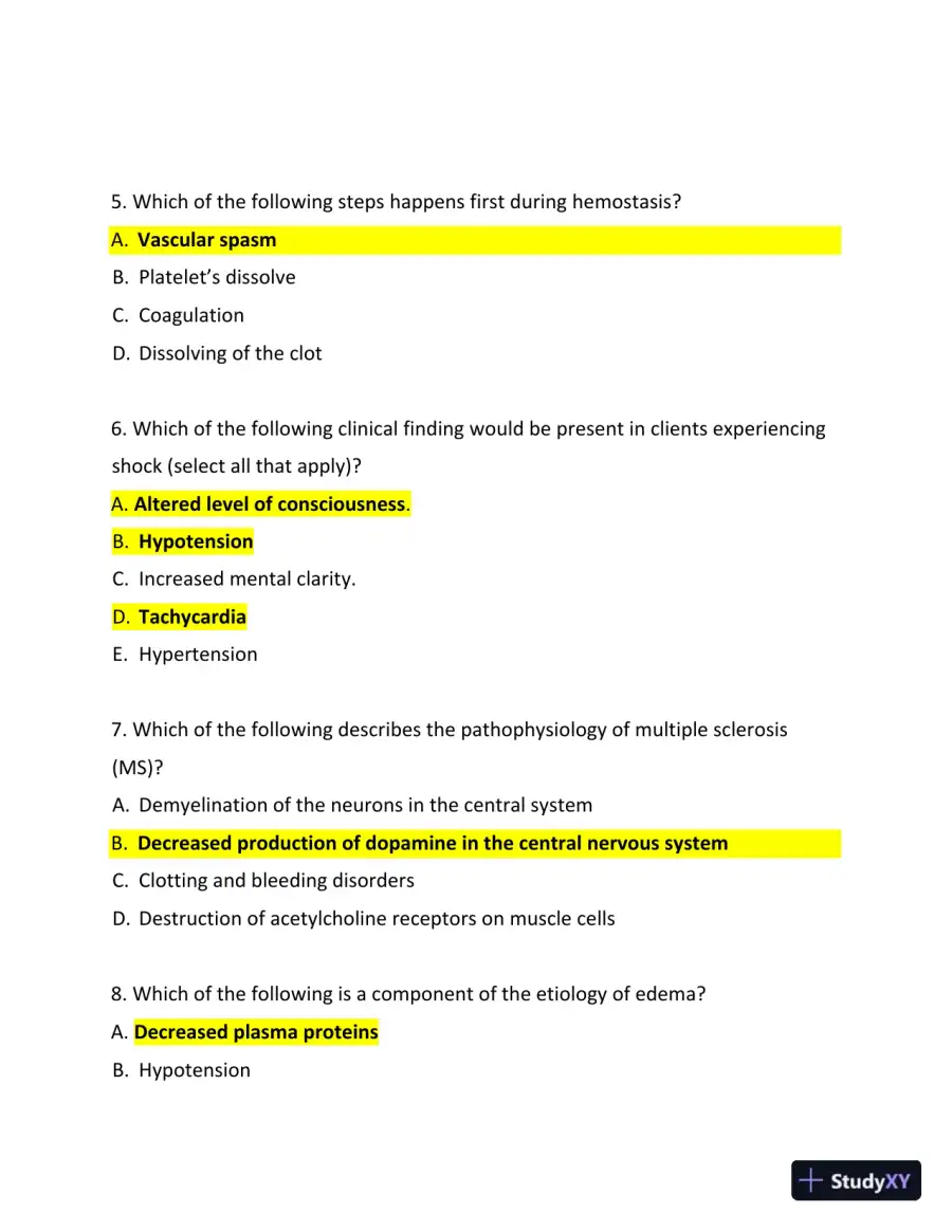 NUR2063 Pathophysiology Final Exam with Answers (100 Solved Questions), page 3