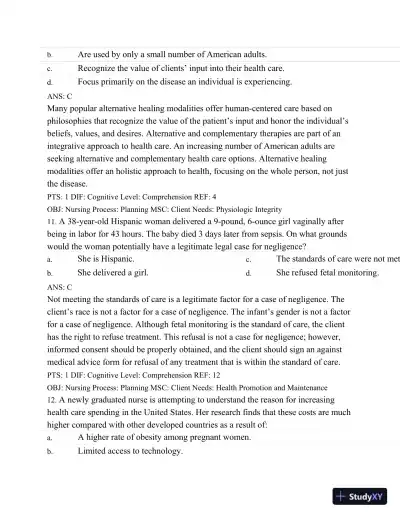 Test Bank For Maternal Child Nursing Care, 5th Edition - Page 7 preview image