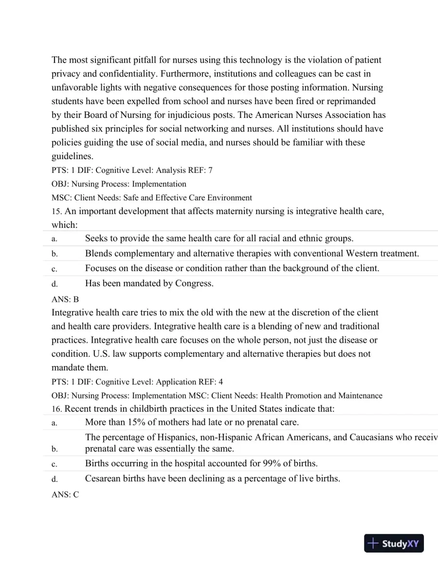 Test Bank For Maternal Child Nursing Care, 5th Edition, page 9
