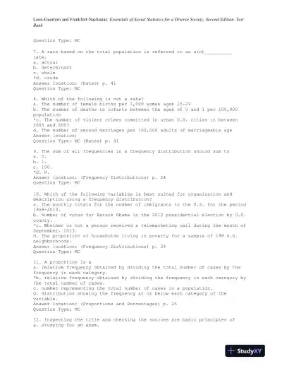 Essentials of Social Statistics for a Diverse Society Second Edition Test Bank - Page 10 preview image