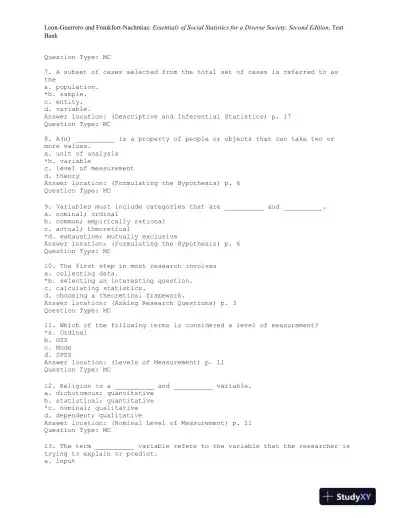 Essentials of Social Statistics for a Diverse Society Second Edition Test Bank - Page 3 preview image