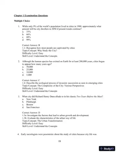 Test Bank for Cities and Urban Life, 7th Edition - Page 1 preview image