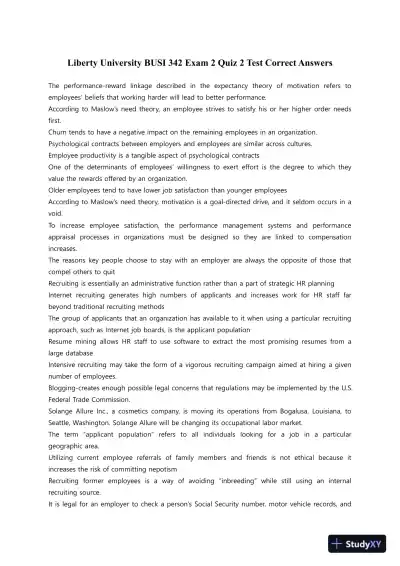 Liberty University BUSI 342 Exam 2 Quiz 2 Test Correct Answers - Page 1 preview image