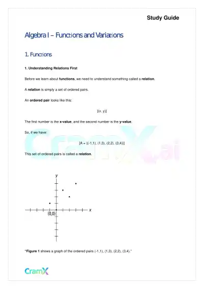 Algebra I – Functions and Variations - Page 1 preview image