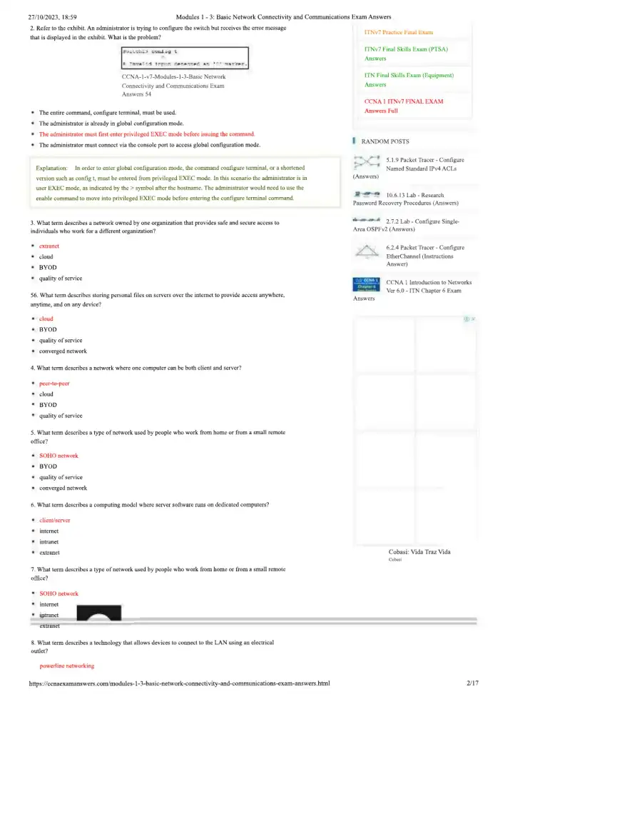 Modules 1 - 3 Basic Network Connectivity and Commu, page 2