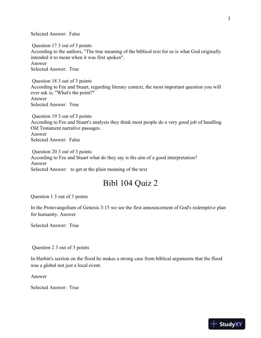 Bibl 104 Comprehensive Quiz Review: Biblical Interpretation and Key Old Testament Events, page 4