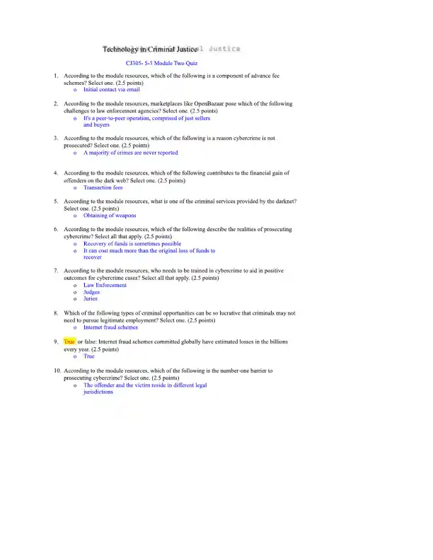 5-3 Module Two Quiz Technology in Criminal Justice - Page 1 preview image