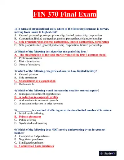 FIN 370 Final Exam - Page 1 preview image