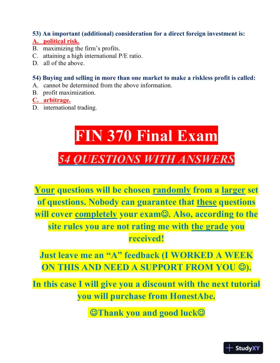FIN 370 Final Exam, page 11
