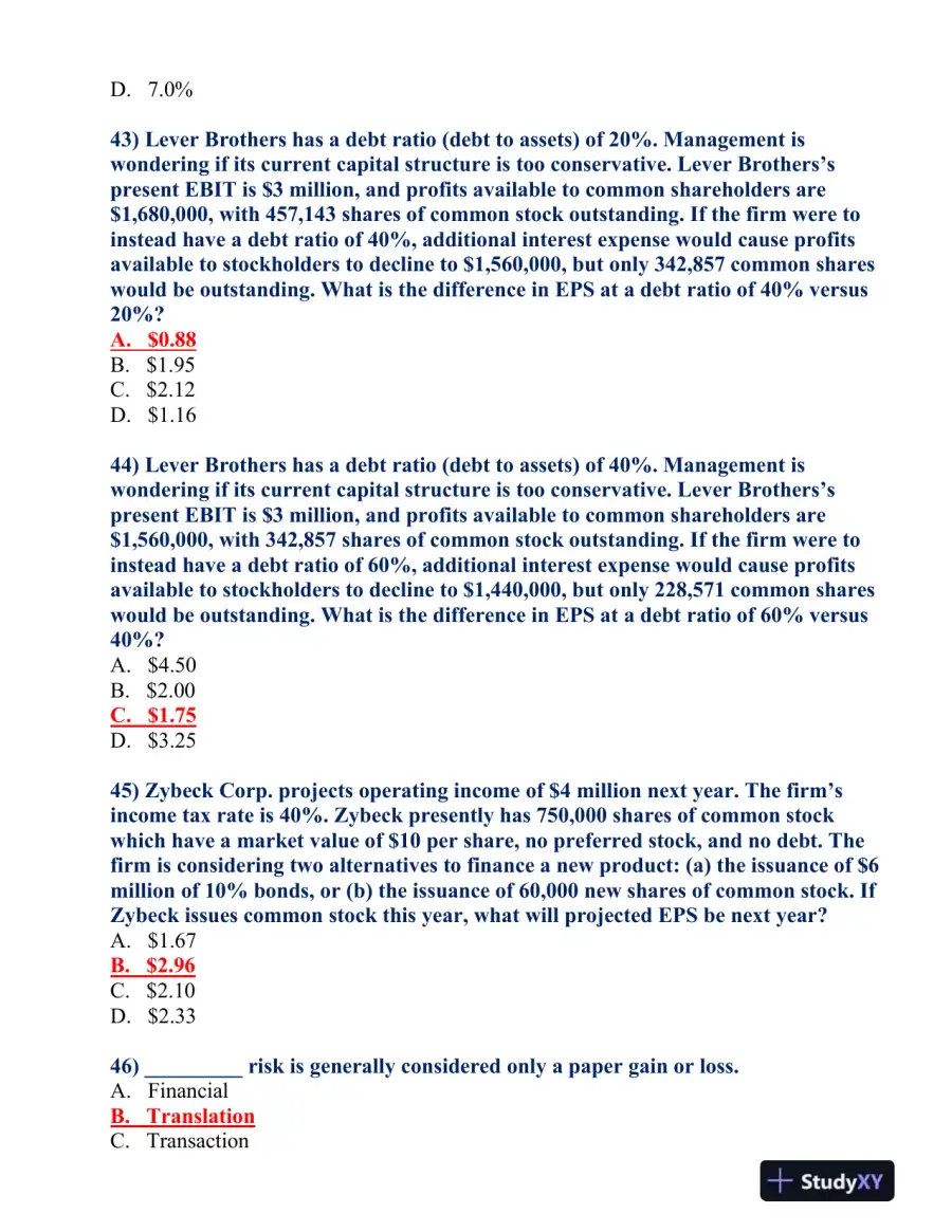 FIN 370 Final Exam, page 9