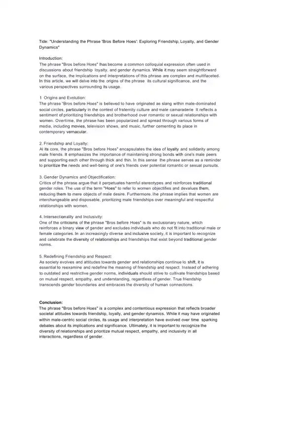 Understanding the Phrase Bros Before Hoes Explorin - Page 1 preview image