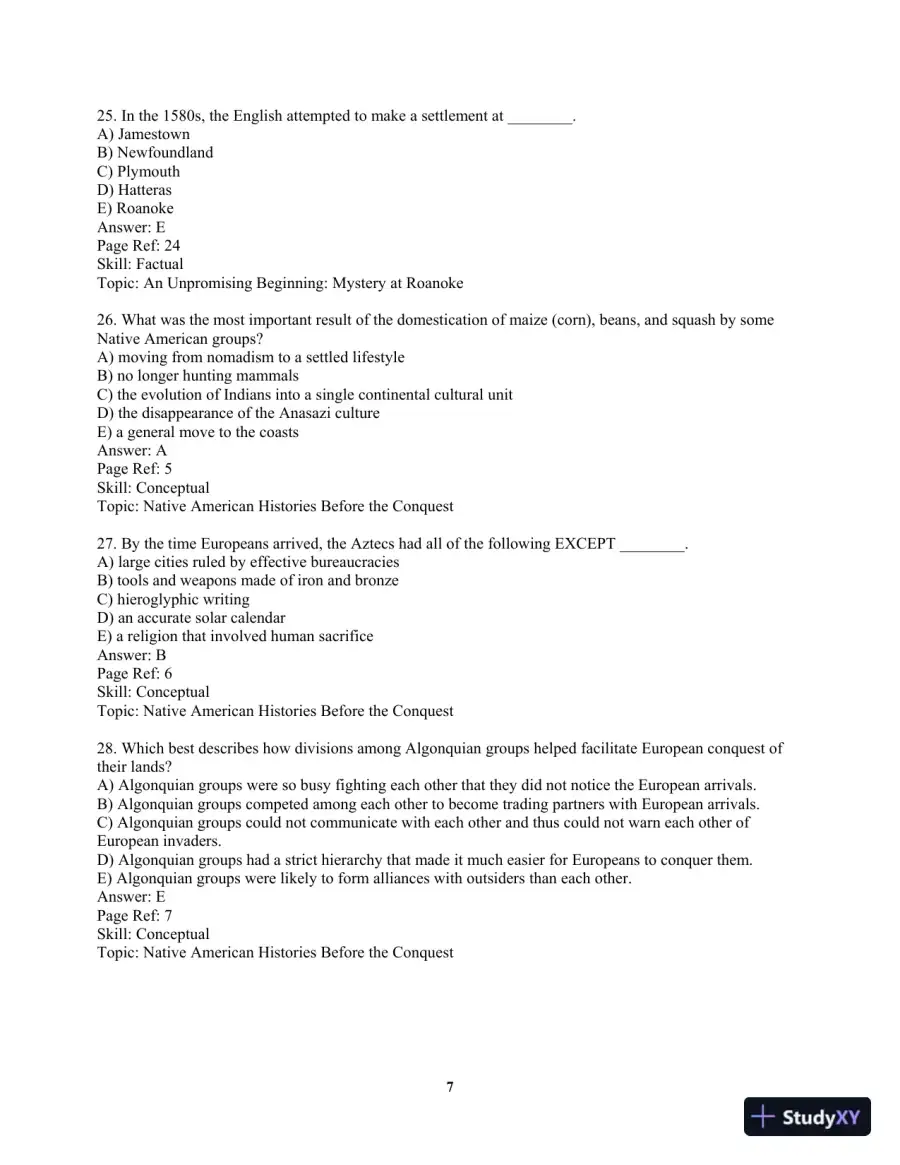 America Past and Present, Volume 1 (to 1877) 8th Edition Test Bank, page 10