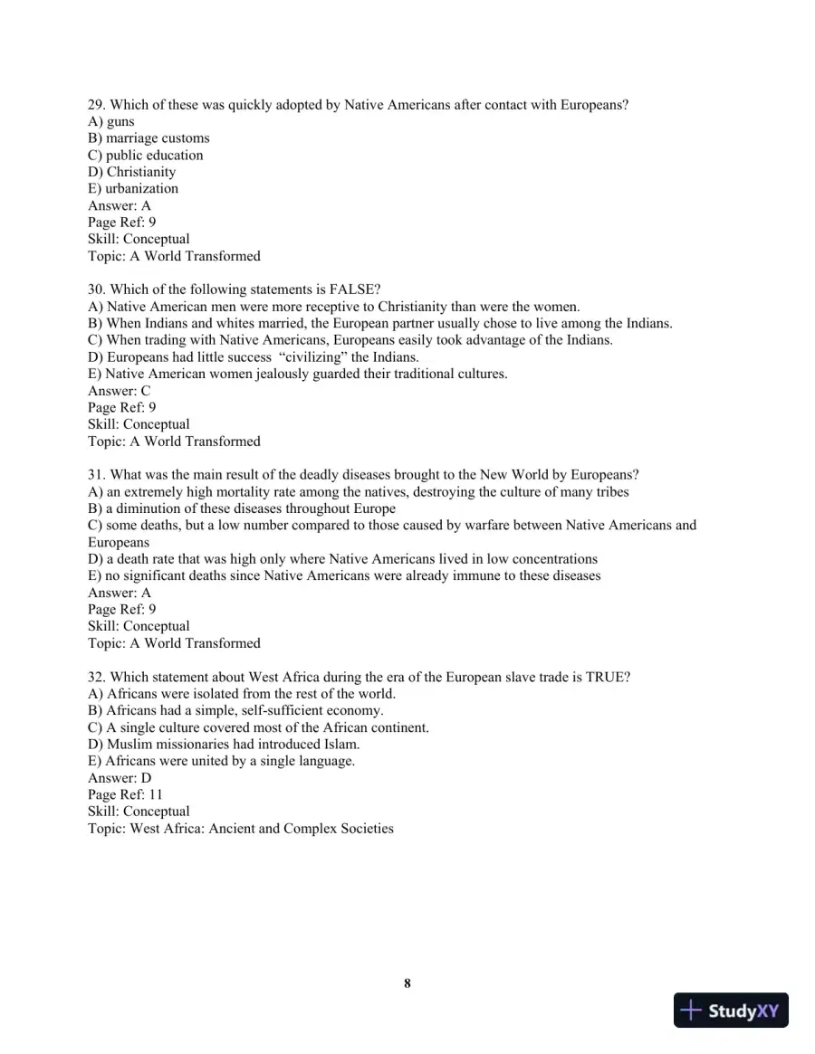 America Past and Present, Volume 1 (to 1877) 8th Edition Test Bank, page 11
