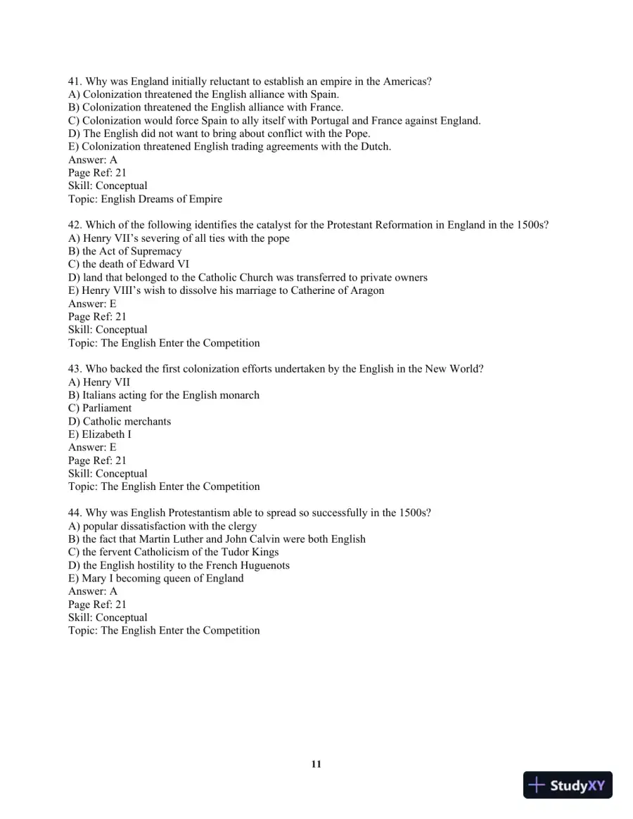 America Past and Present, Volume 1 (to 1877) 8th Edition Test Bank, page 14