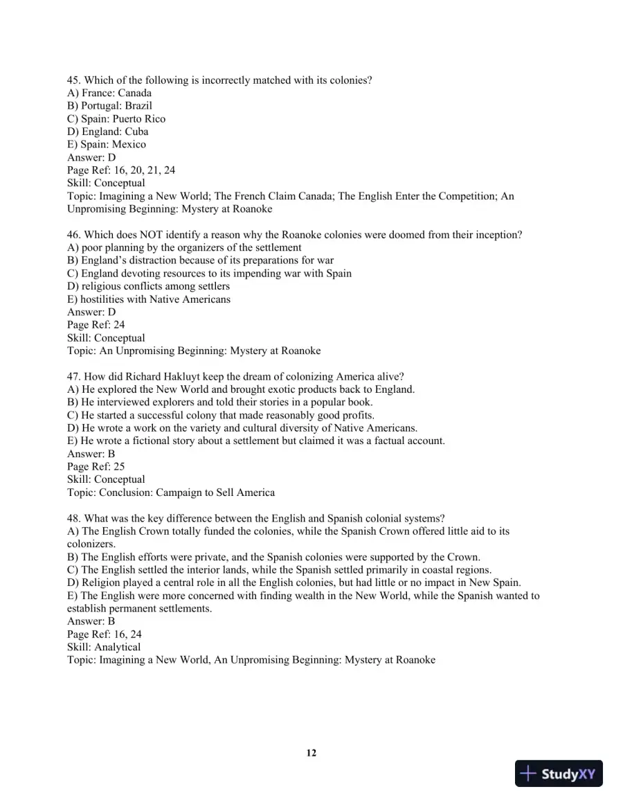 America Past and Present, Volume 1 (to 1877) 8th Edition Test Bank, page 15