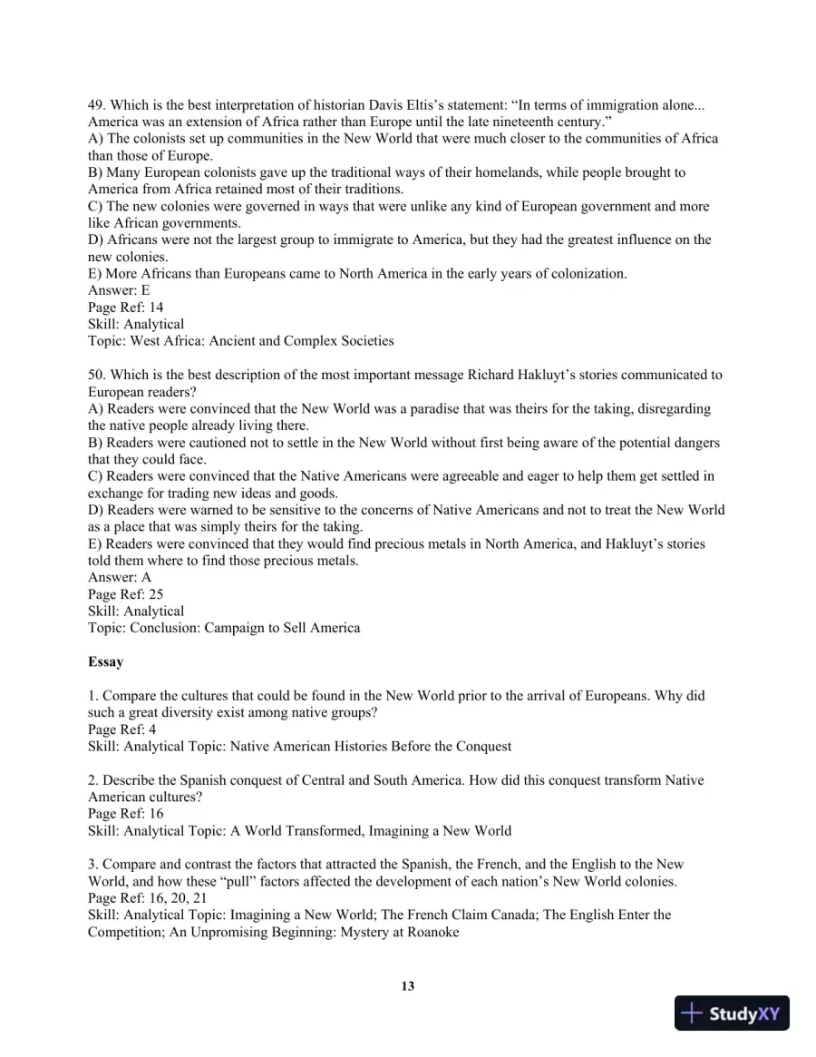 America Past and Present, Volume 1 (to 1877) 8th Edition Test Bank, page 16