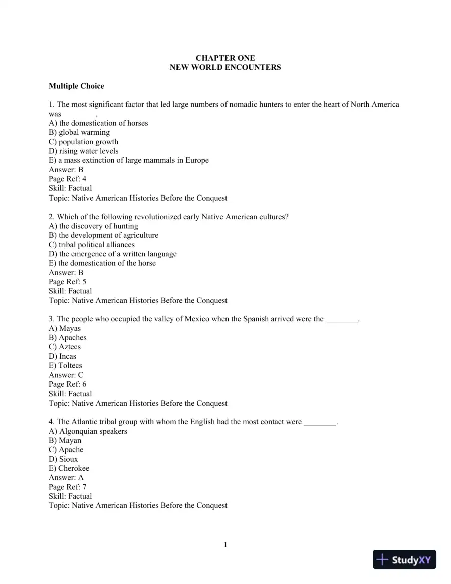 America Past and Present, Volume 1 (to 1877) 8th Edition Test Bank, page 4