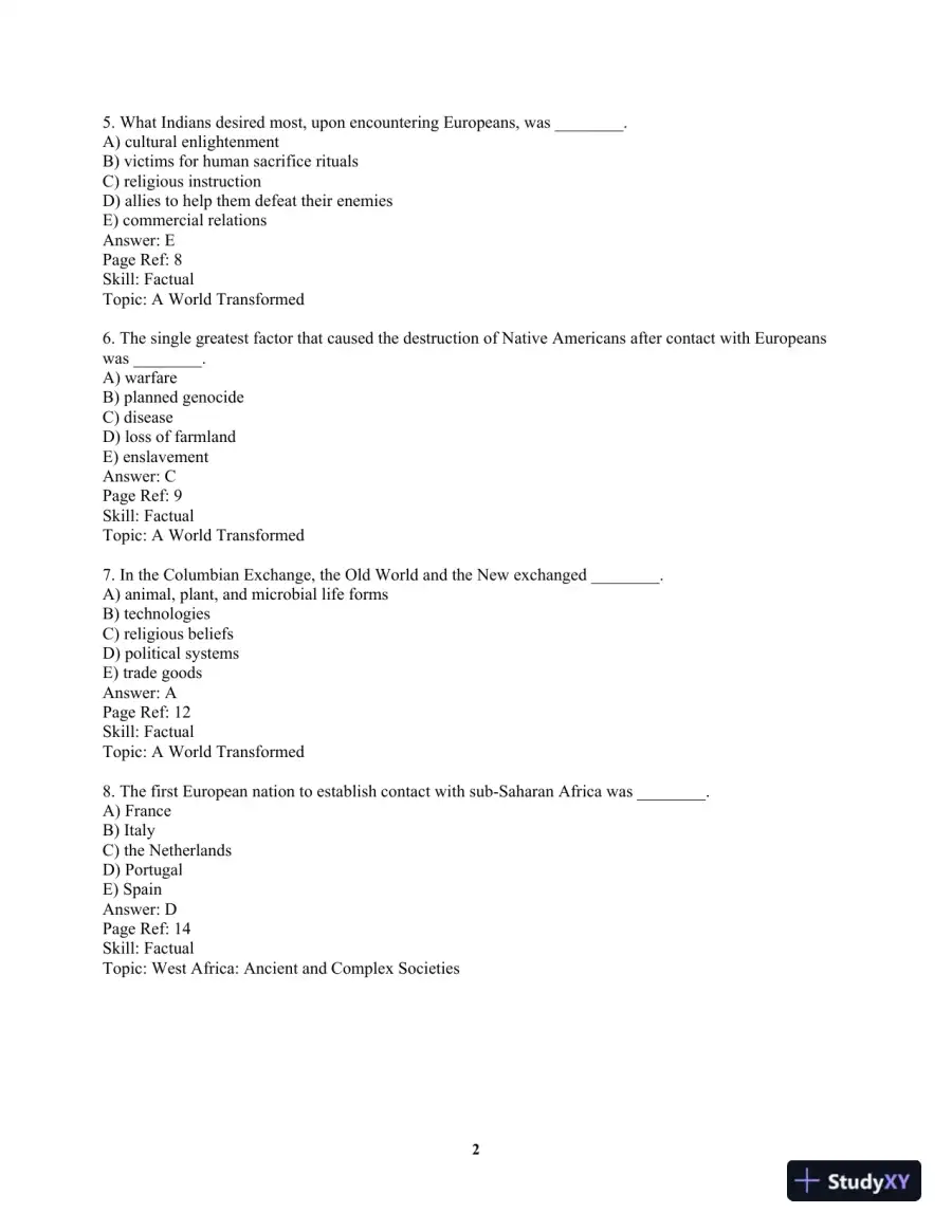 America Past and Present, Volume 1 (to 1877) 8th Edition Test Bank, page 5
