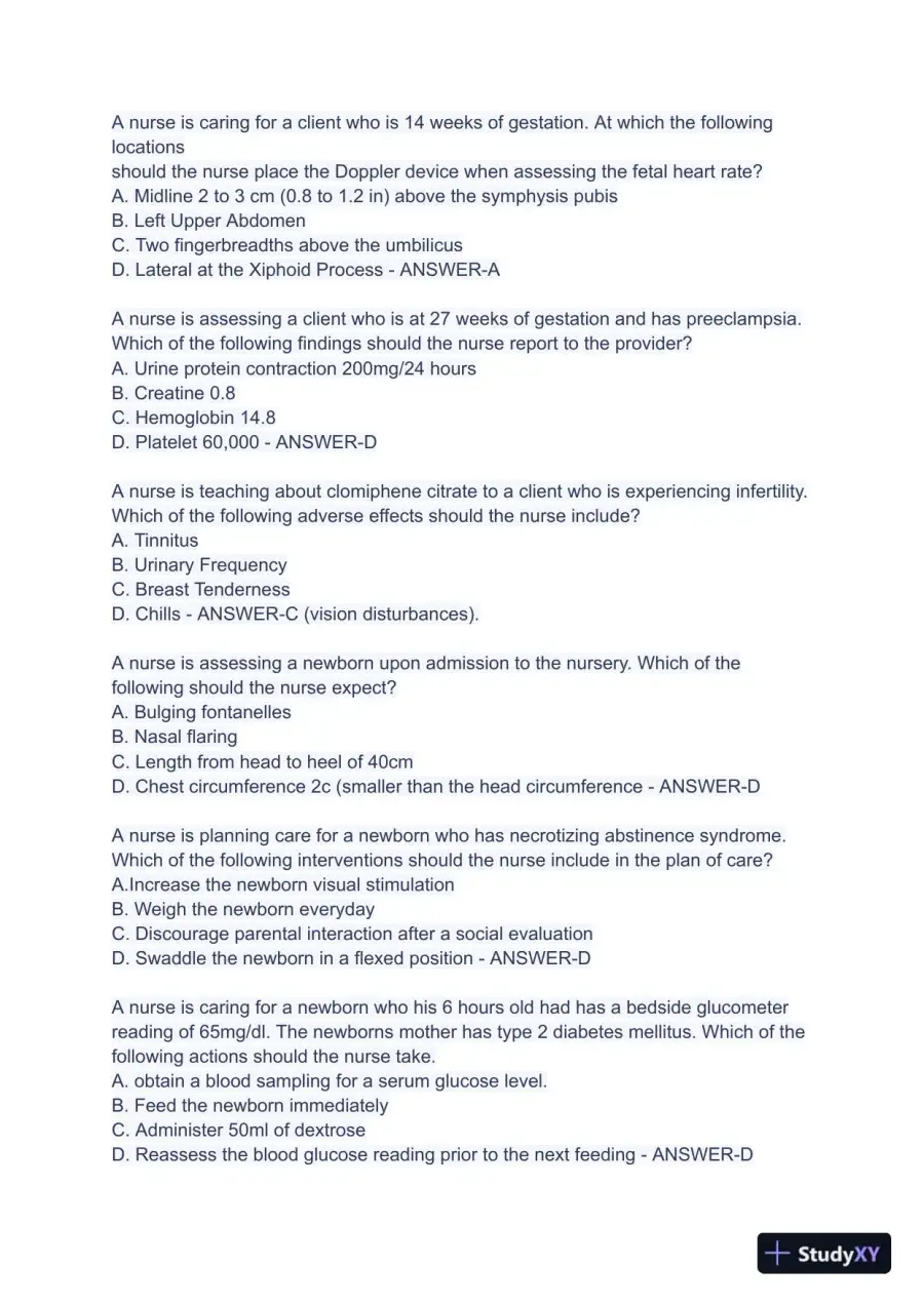 2023 ATI Maternal Newborn Nursing Practice Exam With Answers (99 Solved Questions), page 3