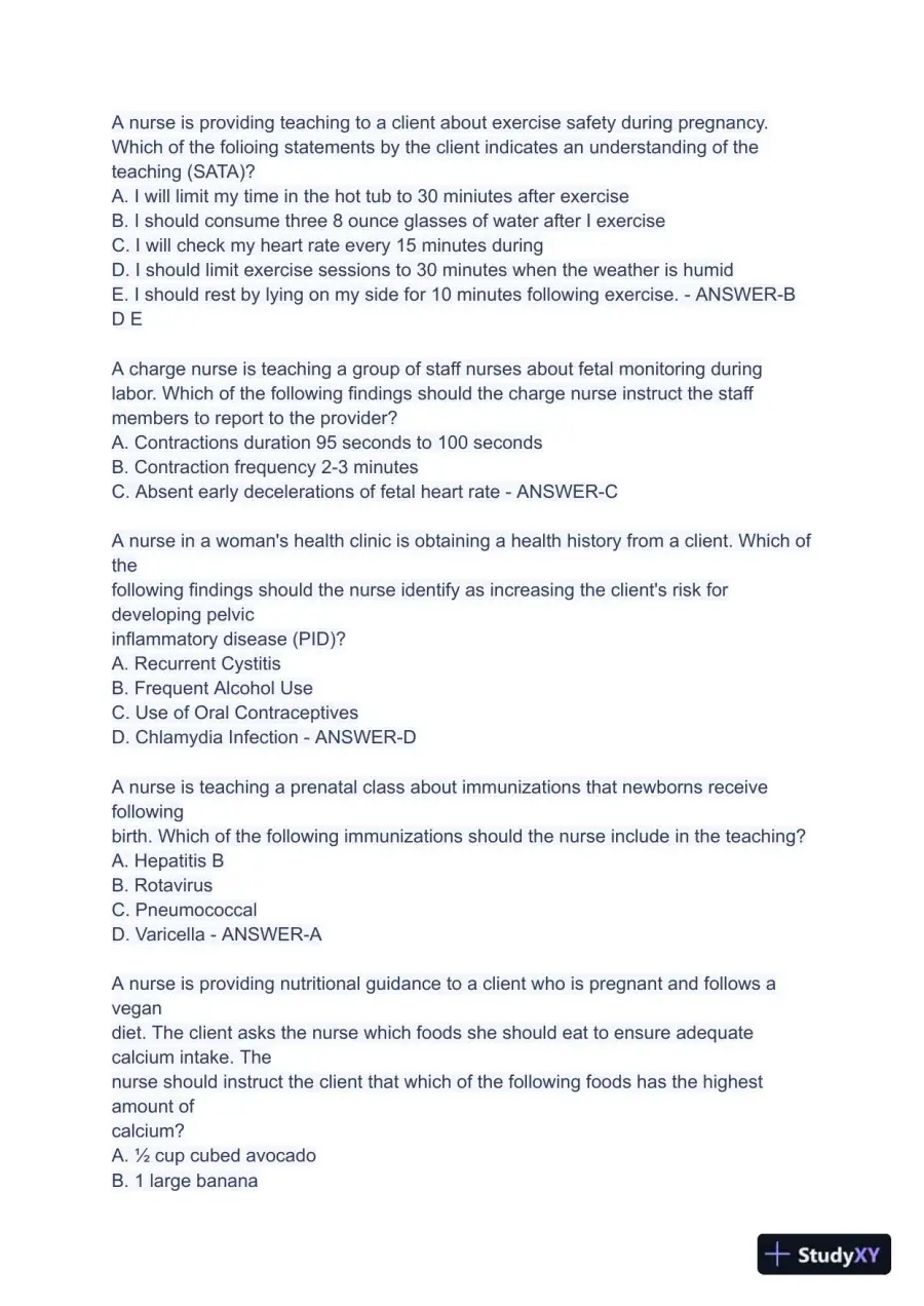 2023 ATI Maternal Newborn Nursing Practice Exam With Answers (99 Solved Questions), page 4