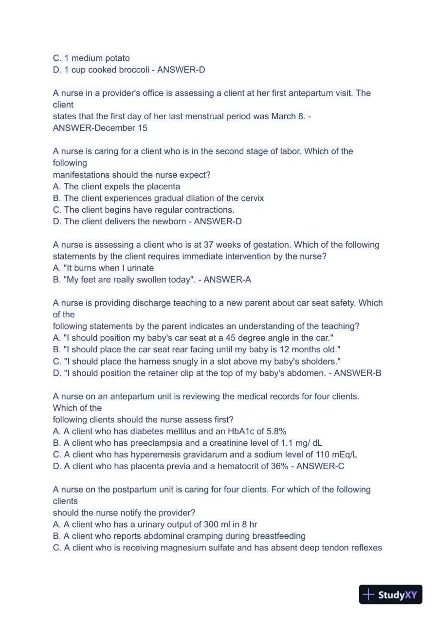 2023 ATI Maternal Newborn Nursing Practice Exam With Answers (99 Solved Questions), page 5