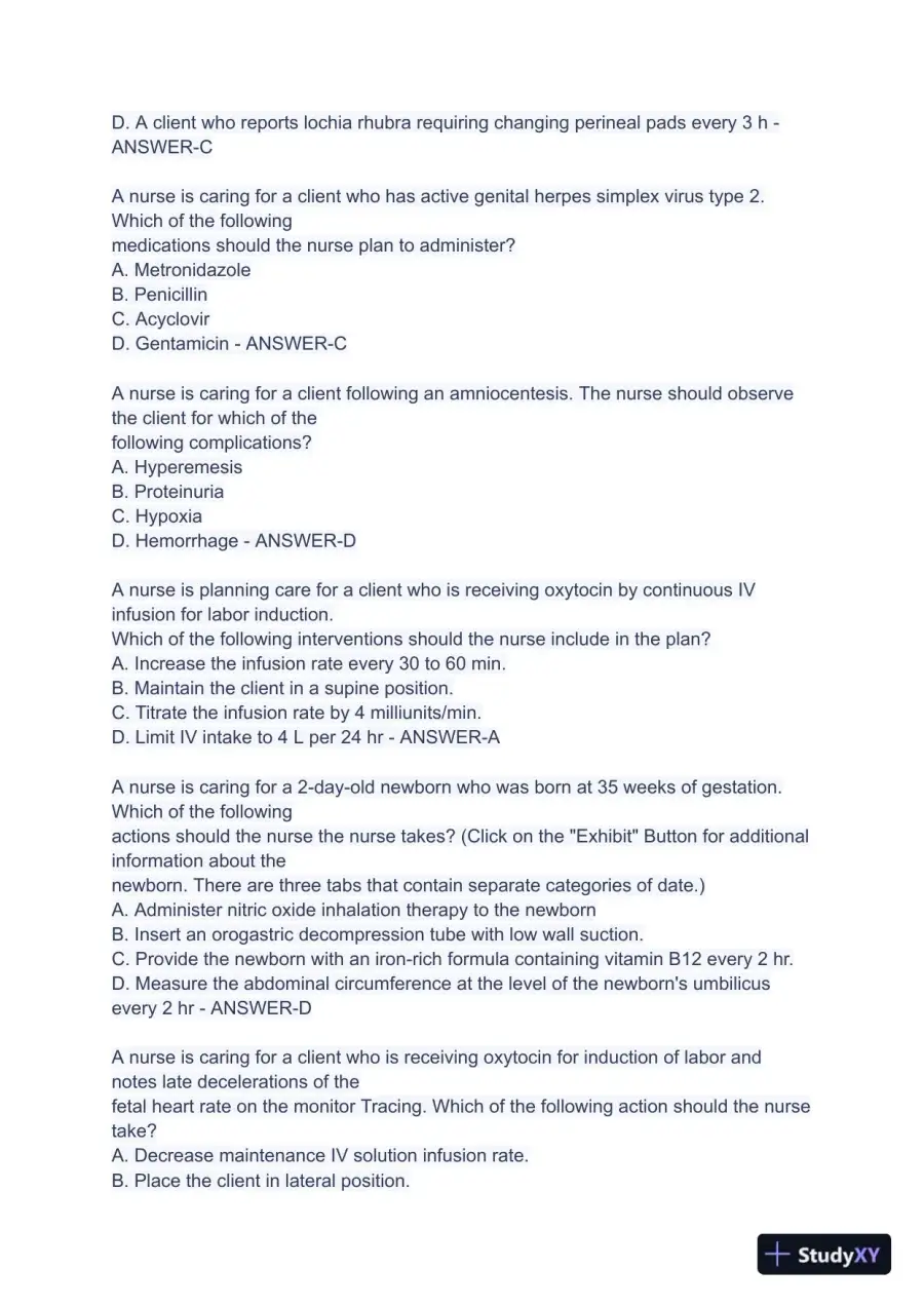 2023 ATI Maternal Newborn Nursing Practice Exam With Answers (99 Solved Questions), page 6