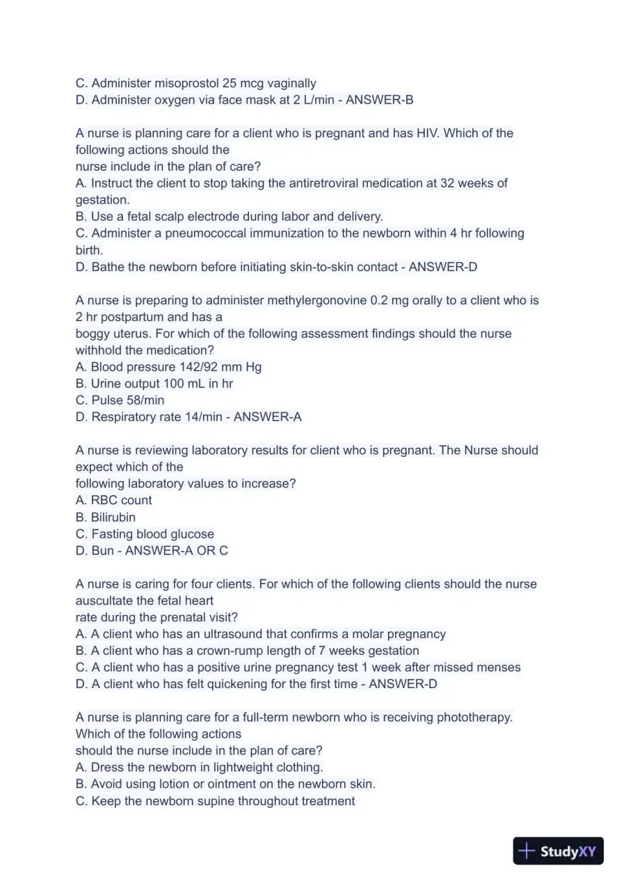 2023 ATI Maternal Newborn Nursing Practice Exam With Answers (99 Solved Questions), page 7