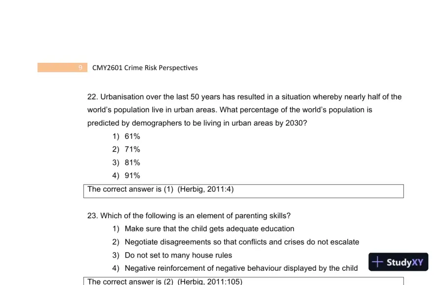 2023 CMY2601 Crime Risk Perspectives Practice Exam with Answers (130 Solved Questions), page 11