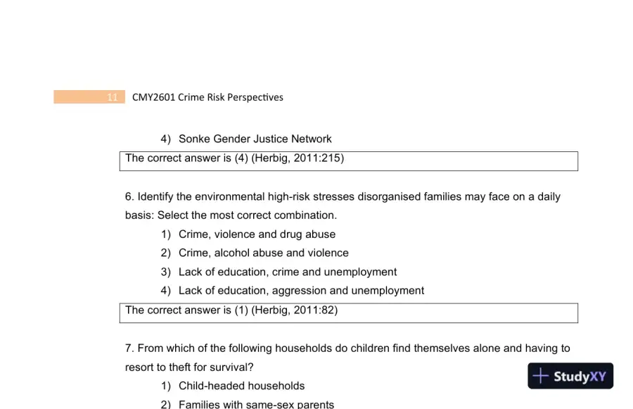 2023 CMY2601 Crime Risk Perspectives Practice Exam with Answers (130 Solved Questions), page 13
