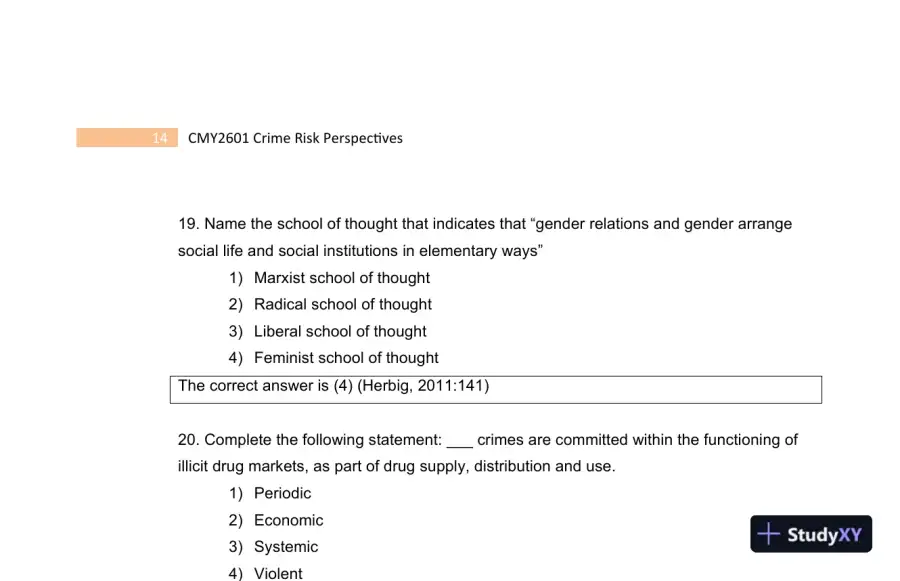 2023 CMY2601 Crime Risk Perspectives Practice Exam with Answers (130 Solved Questions), page 16