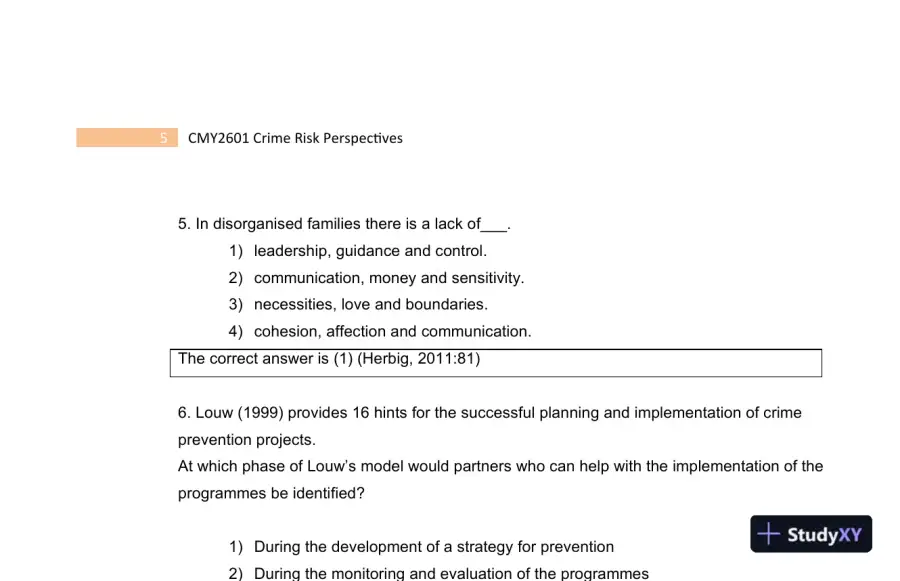 2023 CMY2601 Crime Risk Perspectives Practice Exam with Answers (130 Solved Questions), page 7