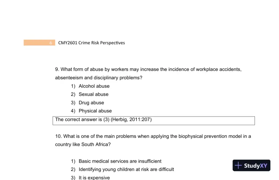 2023 CMY2601 Crime Risk Perspectives Practice Exam with Answers (130 Solved Questions), page 8