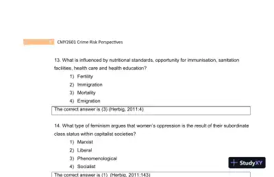 2023 CMY2601 Crime Risk Perspectives Practice Exam with Answers (130 Solved Questions) - Page 9 preview image