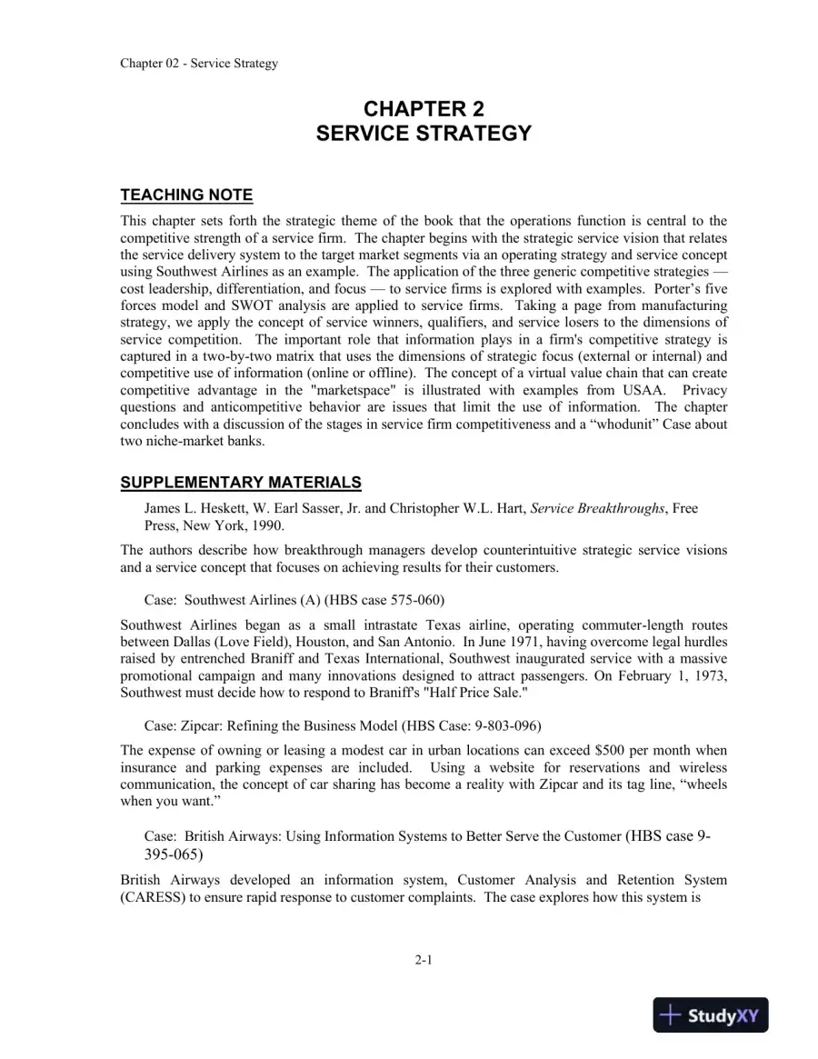Service Management: Operations, Strategy, Information Technology, 1st Edition Solution Manual, page 9