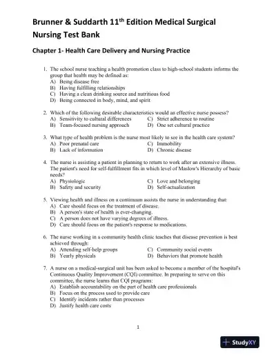 Brunner and Suddarth's Textbook of Medical-Surgical Nursing, 11th Edition (2 Volumes in 1) Test Bank - Page 1 preview image