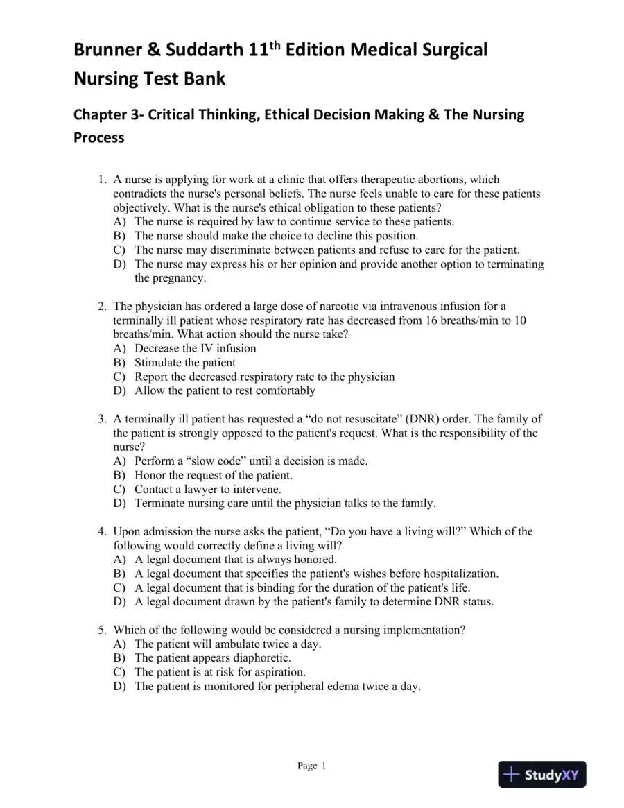 Brunner and Suddarth's Textbook of Medical-Surgical Nursing, 11th Edition (2 Volumes in 1) Test Bank, page 10