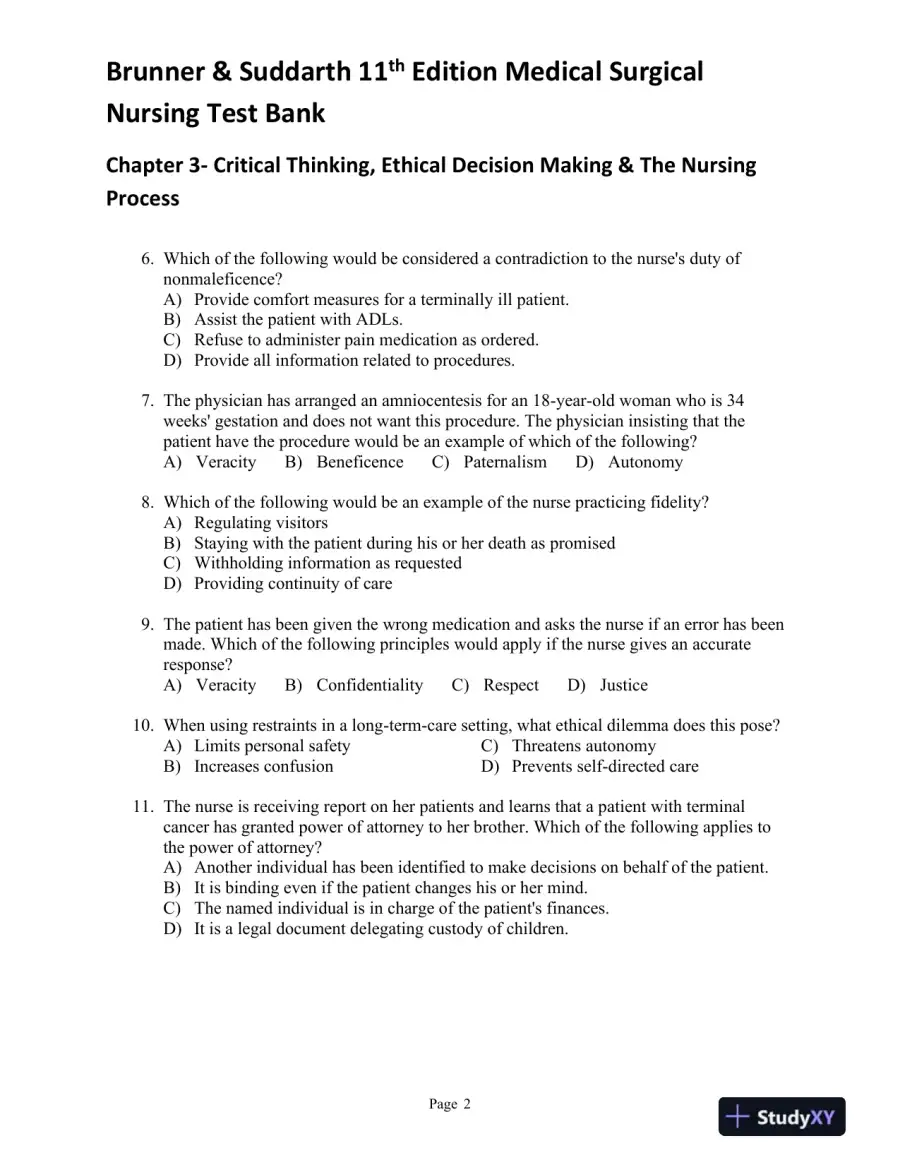 Brunner and Suddarth's Textbook of Medical-Surgical Nursing, 11th Edition (2 Volumes in 1) Test Bank, page 11