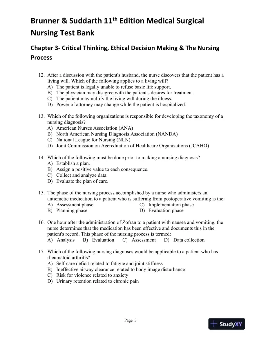 Brunner and Suddarth's Textbook of Medical-Surgical Nursing, 11th Edition (2 Volumes in 1) Test Bank, page 12