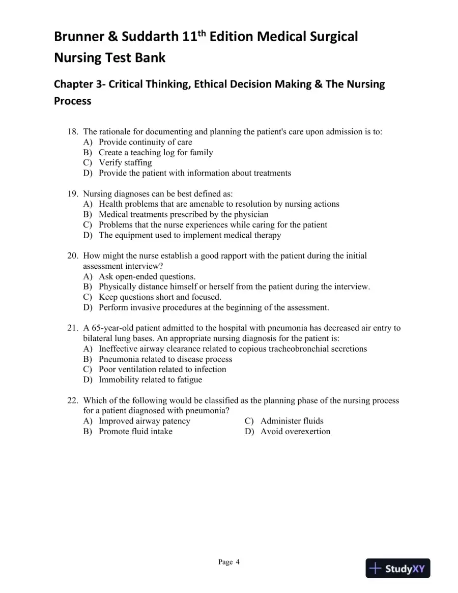 Brunner and Suddarth's Textbook of Medical-Surgical Nursing, 11th Edition (2 Volumes in 1) Test Bank, page 13