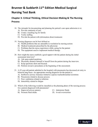 Brunner and Suddarth's Textbook of Medical-Surgical Nursing, 11th Edition (2 Volumes in 1) Test Bank - Page 13 preview image