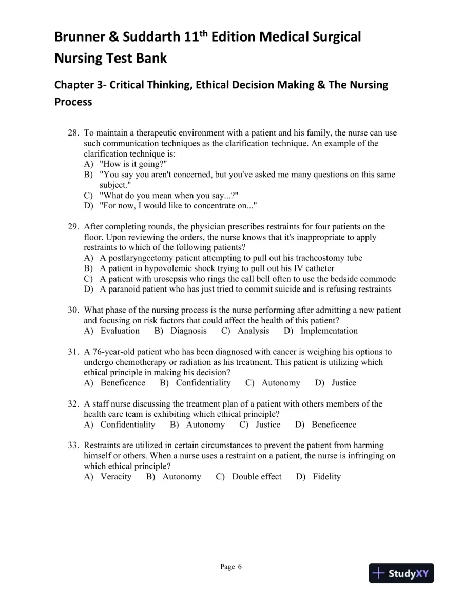 Brunner and Suddarth's Textbook of Medical-Surgical Nursing, 11th Edition (2 Volumes in 1) Test Bank, page 15